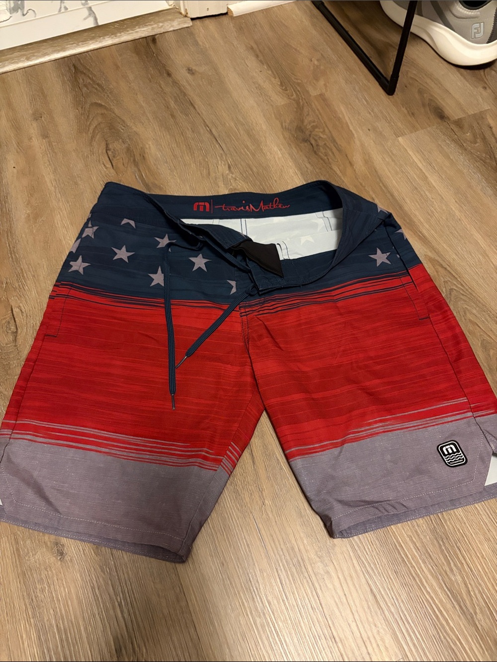 Travis Mathew Red, Navy & Gray Starboard Swim Shorts